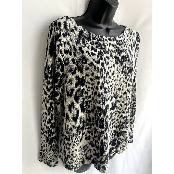 Chico's Leopard Print Sweater Top sz L Classy Retro 90s Mob Wife 80s Boat Neck - Picture 3 of 10